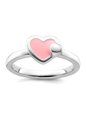 Belk & Co Sterling Silver Stackable Expressions Polished Pink Enameled Heart Ring, White, 8