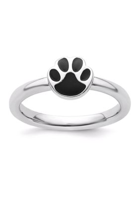 Belk & Co Sterling Silver Stackable Expressions Black Enamel Pawprint Ring