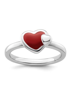 Belk & Co Sterling Silver Stackable Expressions Polished Red Enameled Heart Ring, White, 9