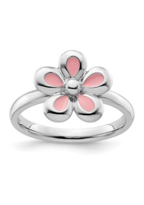 Belk & Co Sterling Silver Stackable Expressions Polished Pink Enameled Flower Ring, White, 8