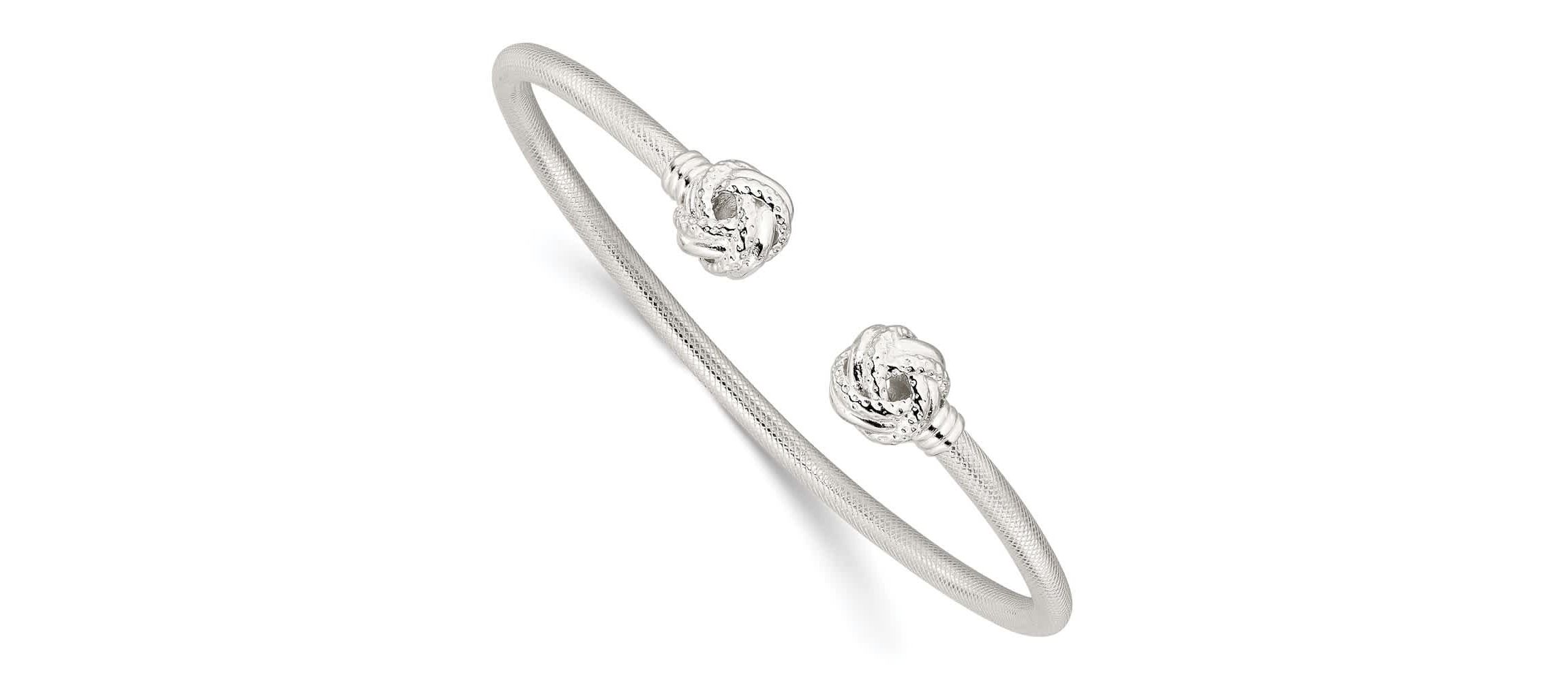 Sterling Silver Gold-tone Textured Love Knot Cuff Bangle