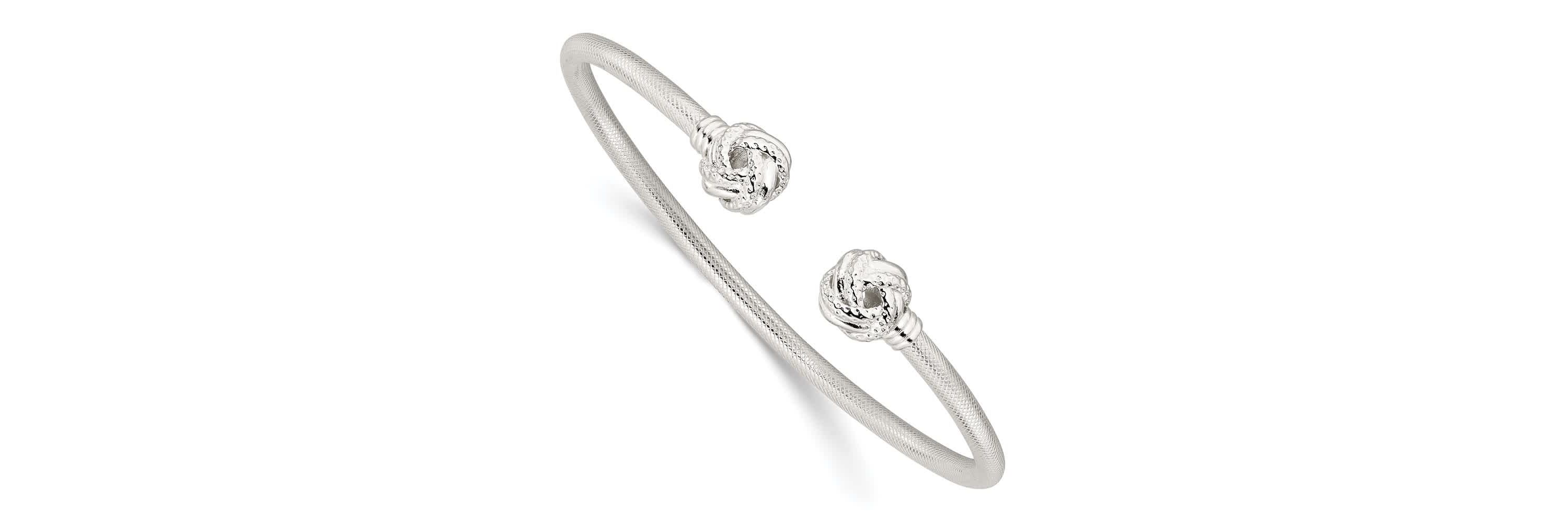 Sterling Silver Gold-tone Textured Love Knot Cuff Bangle