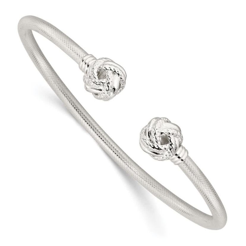 Sterling Silver Gold-tone Textured Love Knot Cuff Bangle