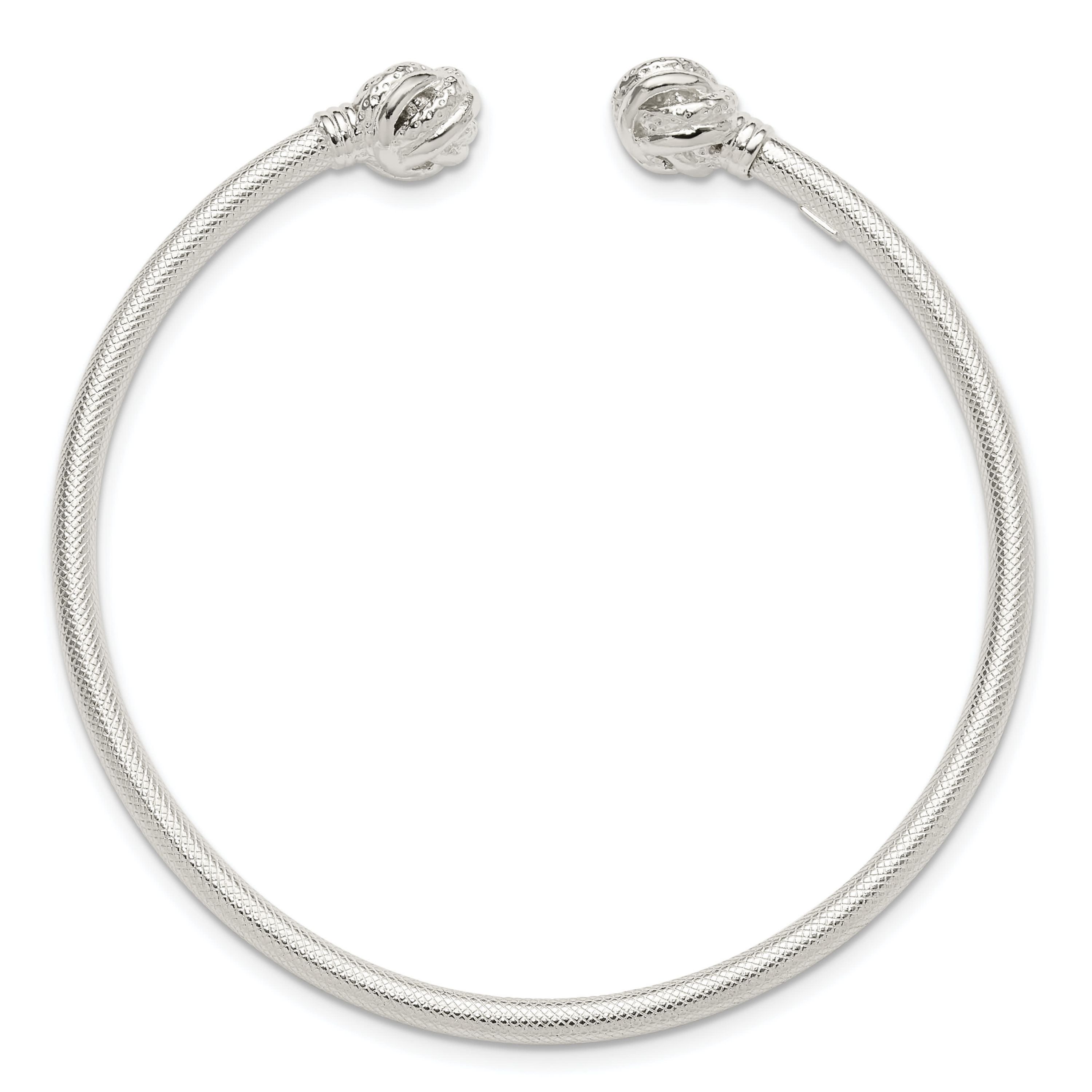 Sterling Silver Gold-tone Textured Love Knot Cuff Bangle