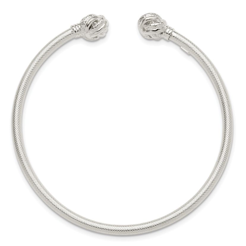 Sterling Silver Gold-tone Textured Love Knot Cuff Bangle