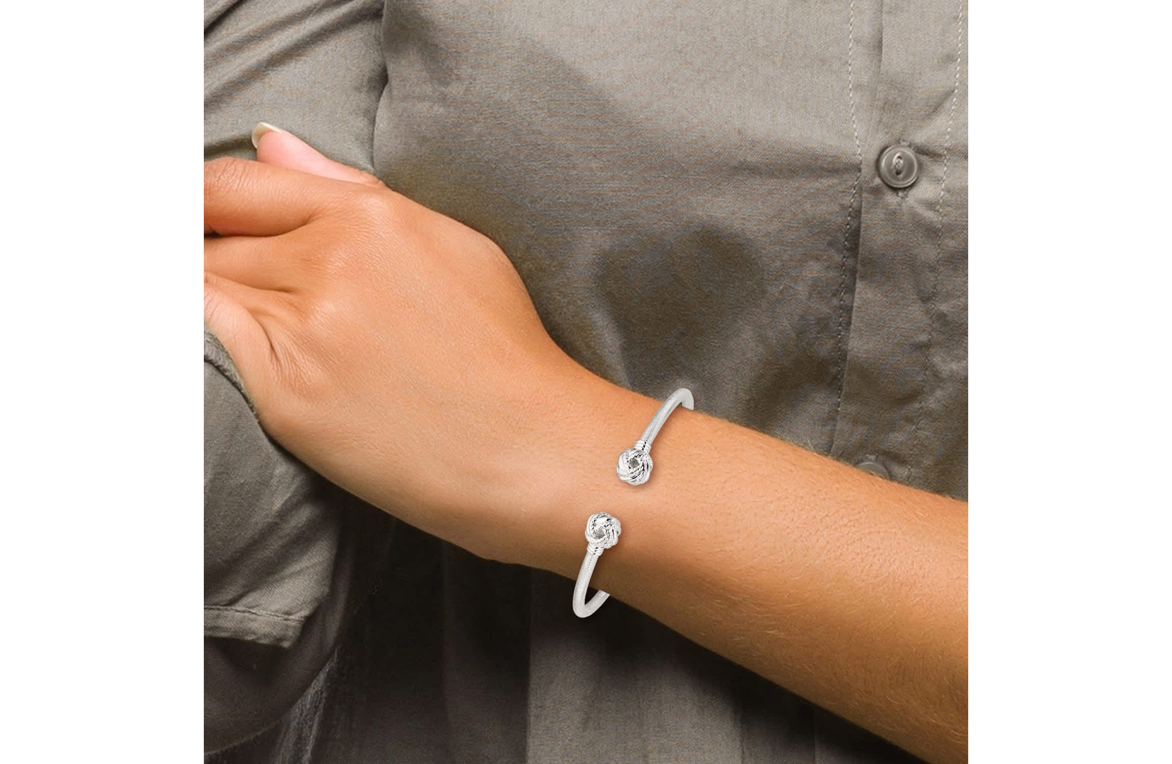 Sterling Silver Gold-tone Textured Love Knot Cuff Bangle