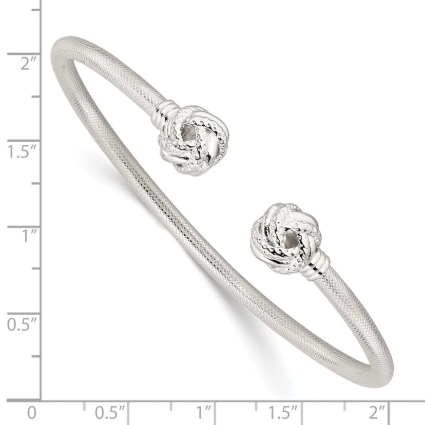 Sterling Silver Gold-tone Textured Love Knot Cuff Bangle