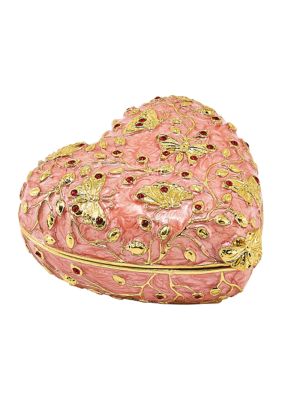 Bejeweled Butterfly Kisses Pink Heart Trinket Box