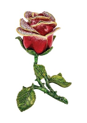 Luxury Giftware by Jere Bejeweled Rosette Rose with Ring Pad Trinket Box