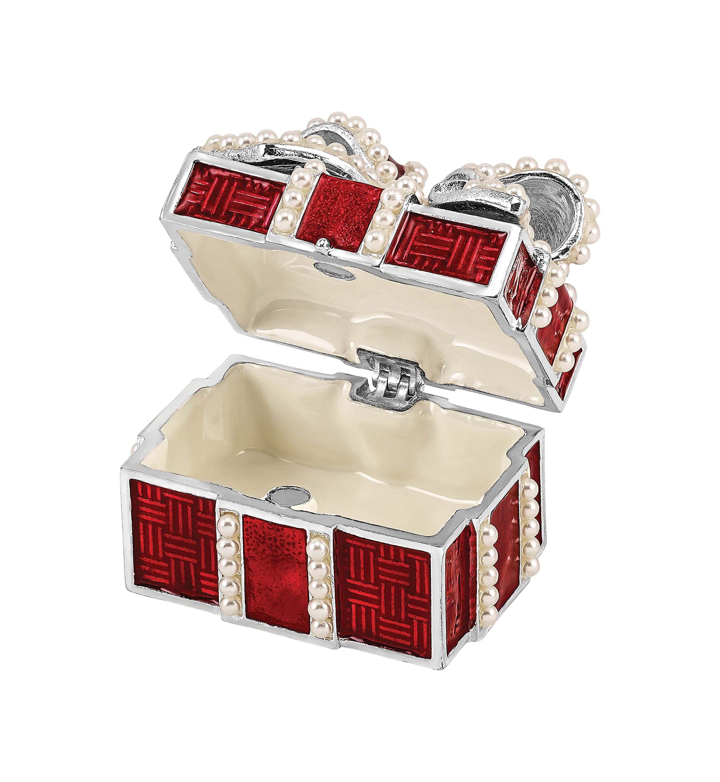 Bejeweled Excitement Faux Pearl Red Gift Box Trinket Box