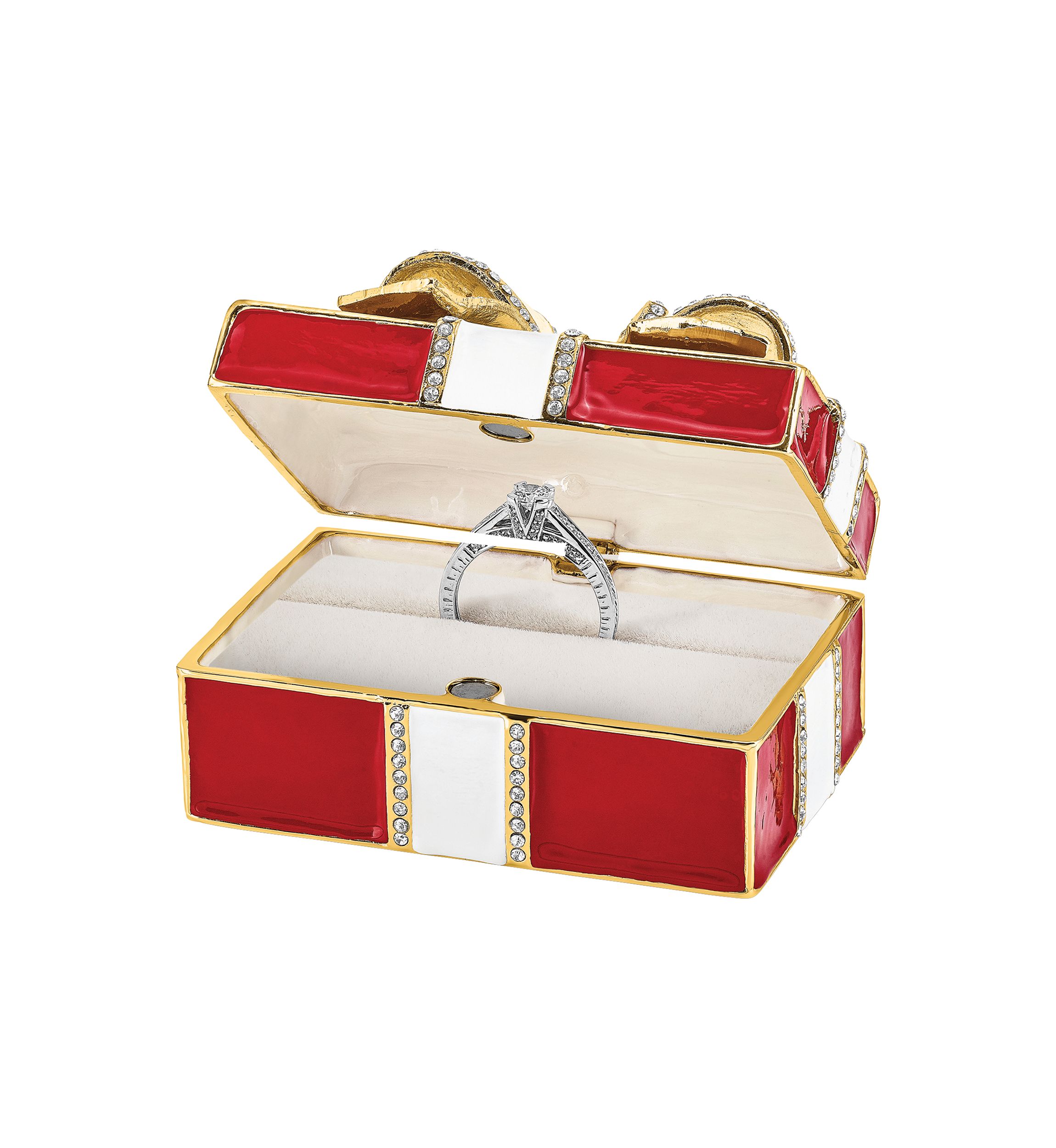 Bejeweled Desire Red Gift Box with Ring Pad Trinket Box