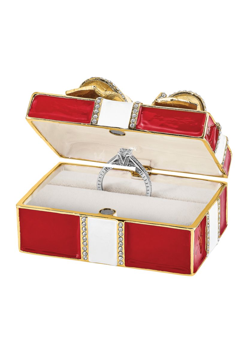 Bejeweled Desire Red Gift Box with Ring Pad Trinket Box