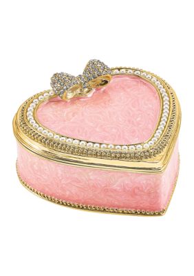 Bejeweled Pearly Pink Heart with Ring Pad Trinket Box