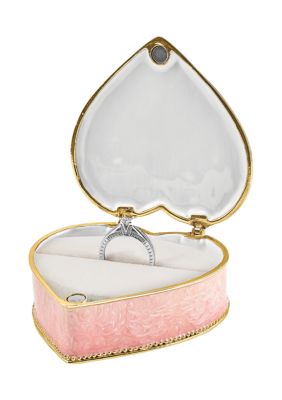 Bejeweled Pearly Pink Heart with Ring Pad Trinket Box