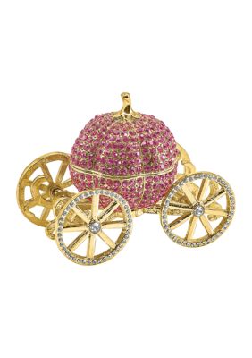 Bejeweled Pink Pumpkin Coach with Ring Pad Trinket Box