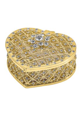 Luxury Giftware by Jere Bejeweled Romance Filigree Heart with Ring Pad Trinket Box