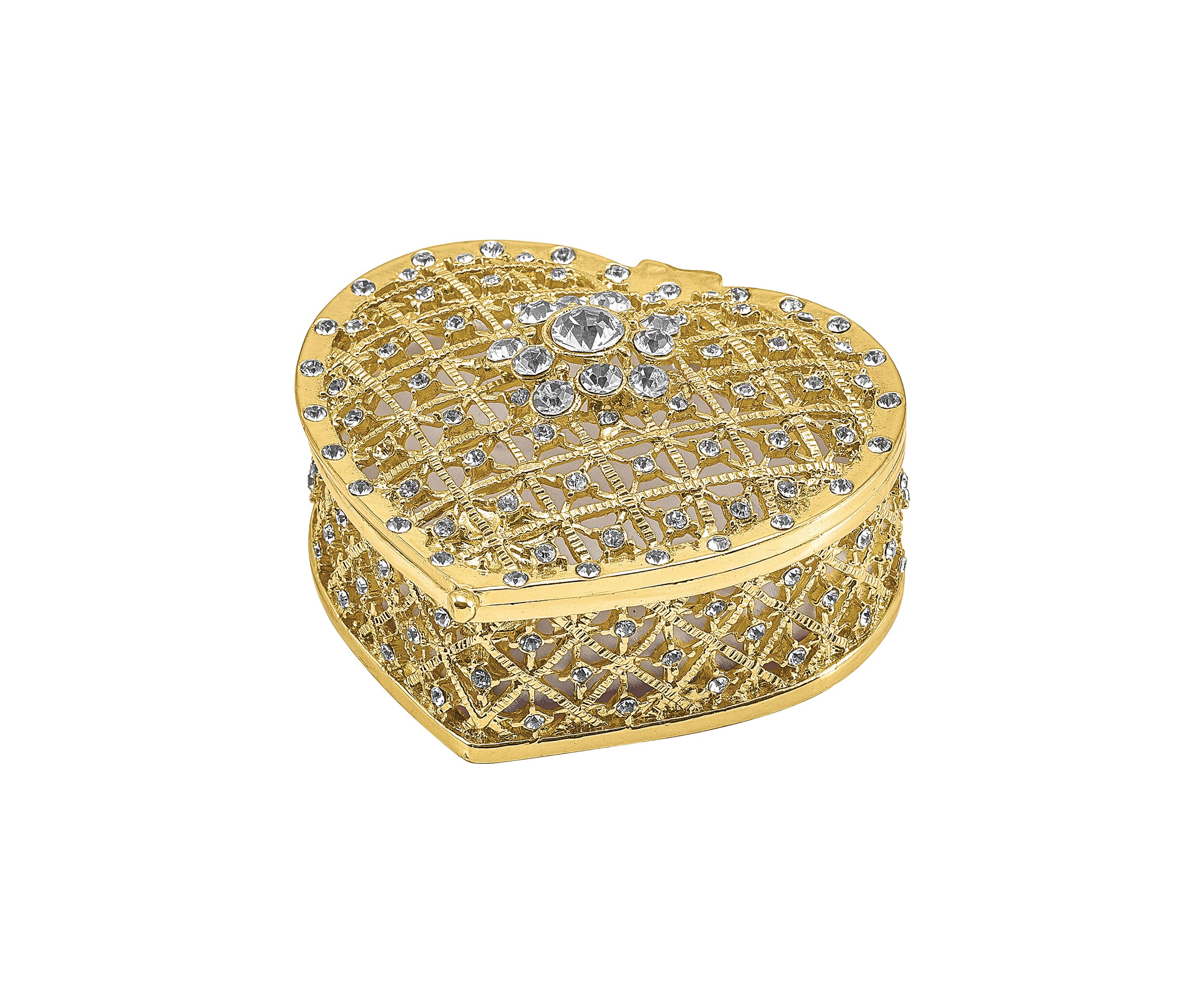 Bejeweled Romance Filigree Heart with Ring Pad Trinket Box