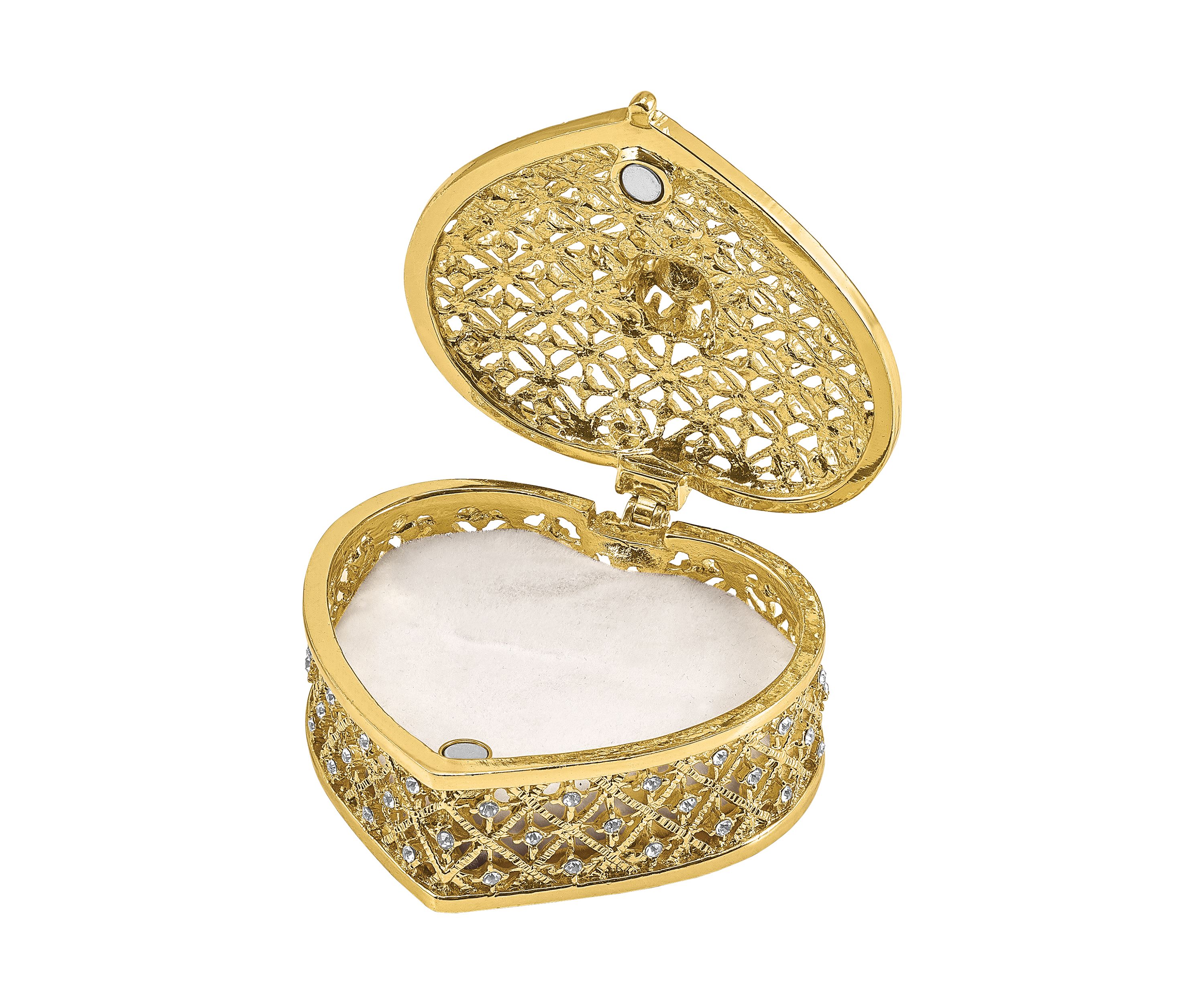 Bejeweled Romance Filigree Heart with Ring Pad Trinket Box