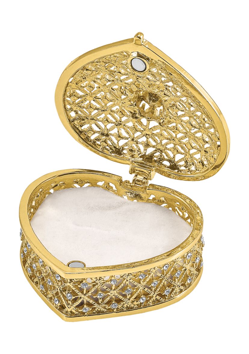 Bejeweled Romance Filigree Heart with Ring Pad Trinket Box
