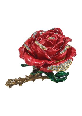 Bejeweled Rosa Red Rose with Ring Pad Trinket Box