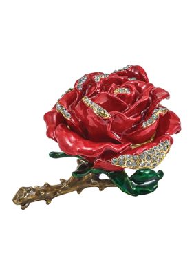 Luxury Giftware by Jere Bejeweled Rosa Red Rose with Ring Pad Trinket Box