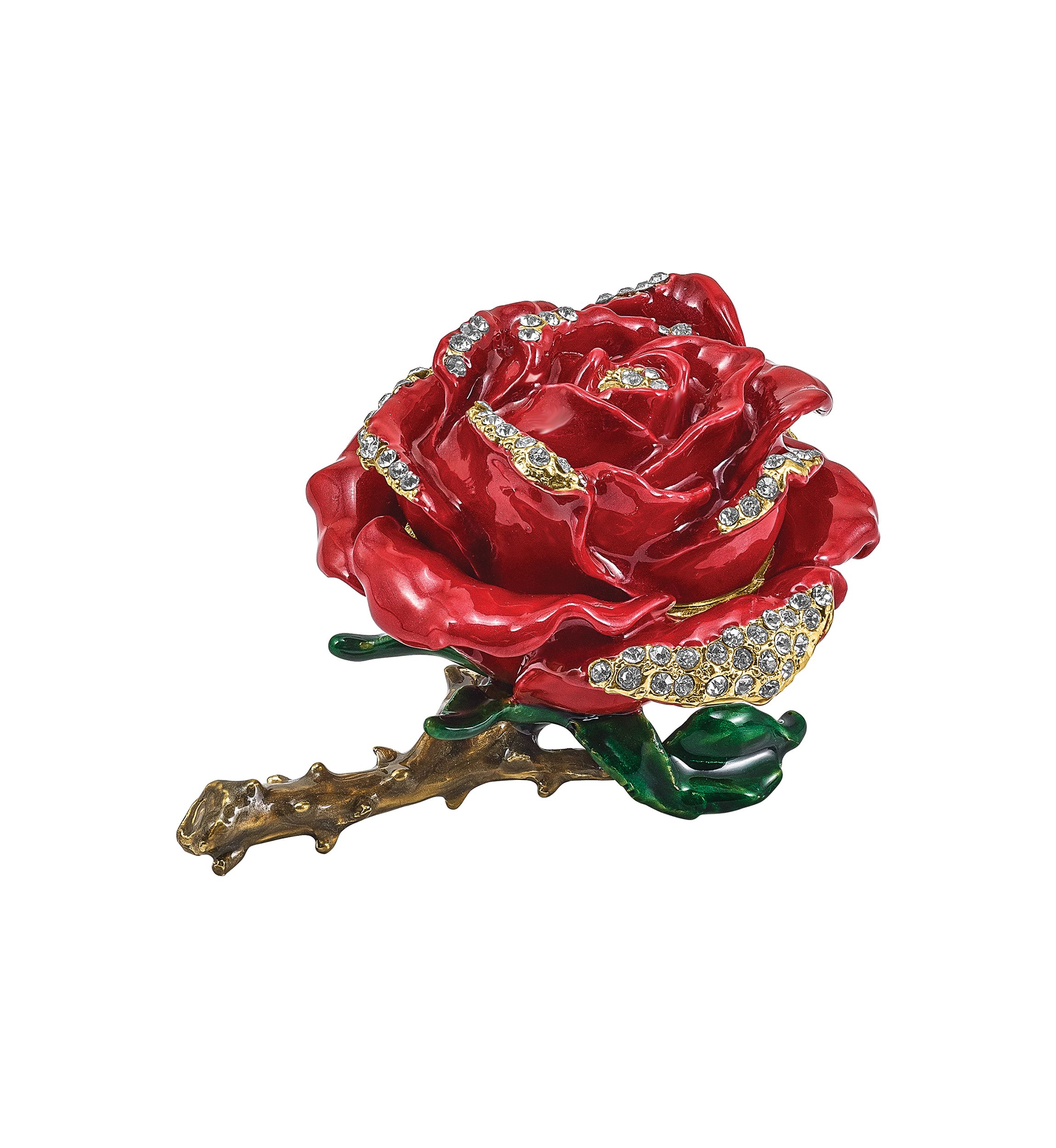 Bejeweled Rosa Red Rose with Ring Pad Trinket Box
