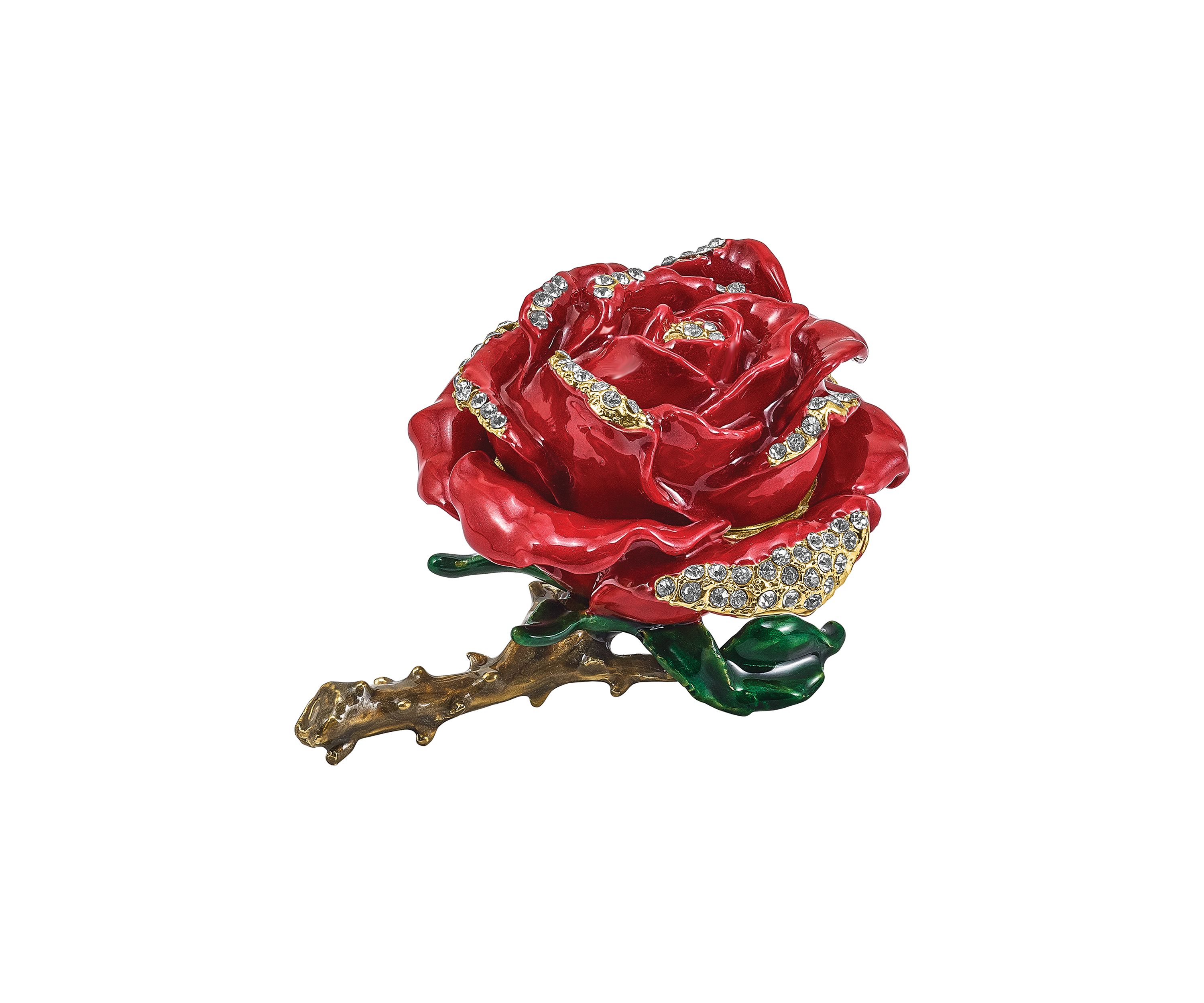 Bejeweled Rosa Red Rose with Ring Pad Trinket Box