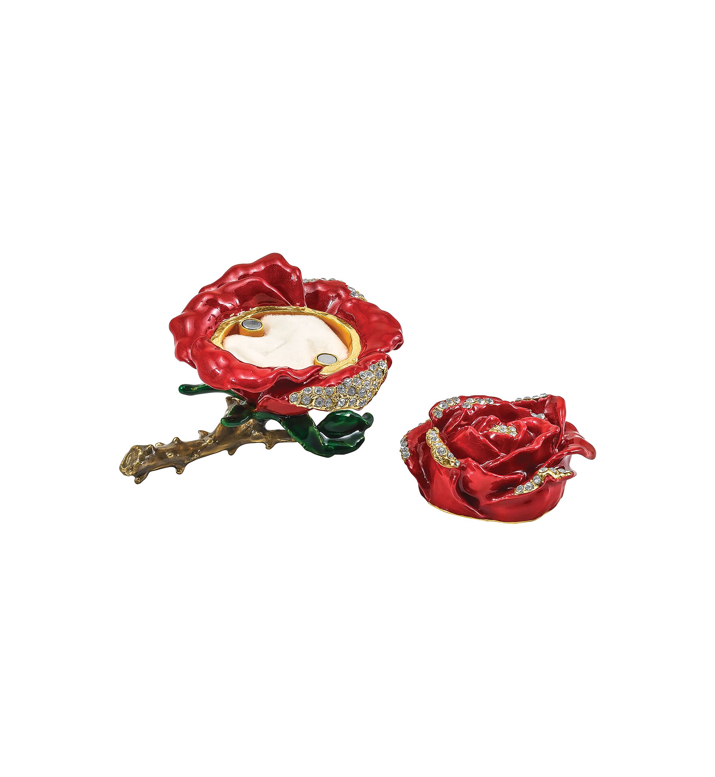 Bejeweled Rosa Red Rose with Ring Pad Trinket Box