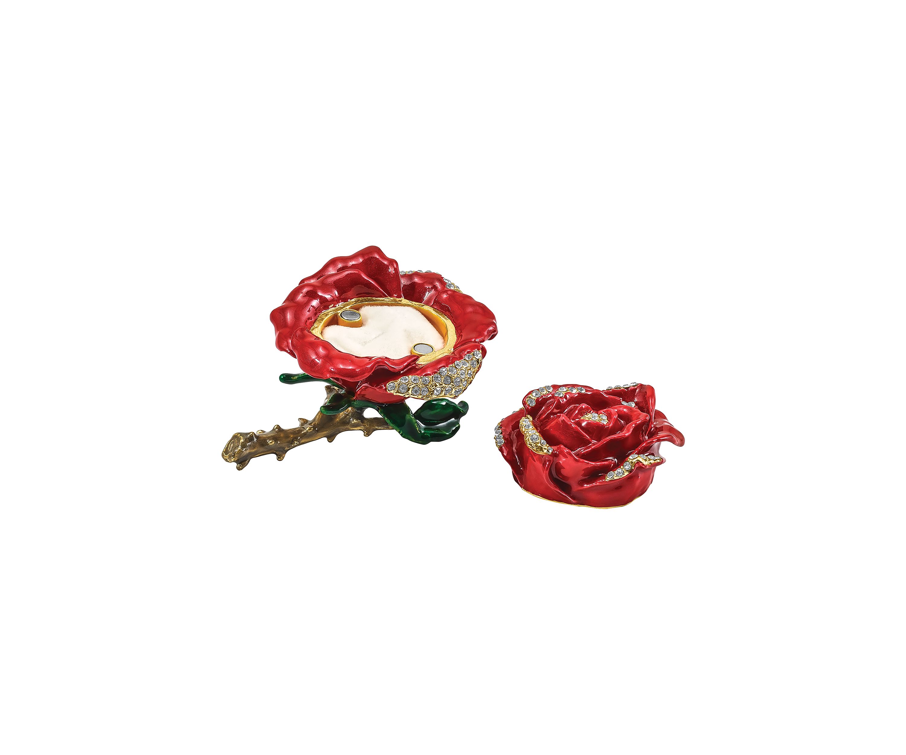 Bejeweled Rosa Red Rose with Ring Pad Trinket Box
