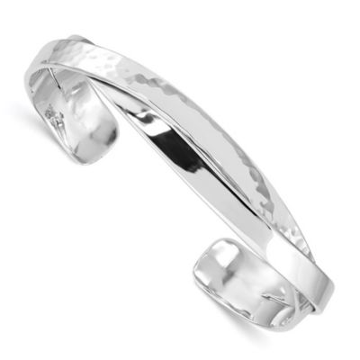 Luxury Giftware by Jere Sterling Silver Rhod-plated Plain 6mm Hammered Bands Bangle, White, 7 in