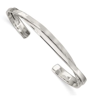 Luxury Giftware by Jere Sterling Silver Rhodium-plated Plain 3mm Hammered Bands Bangle, White, 7 in
