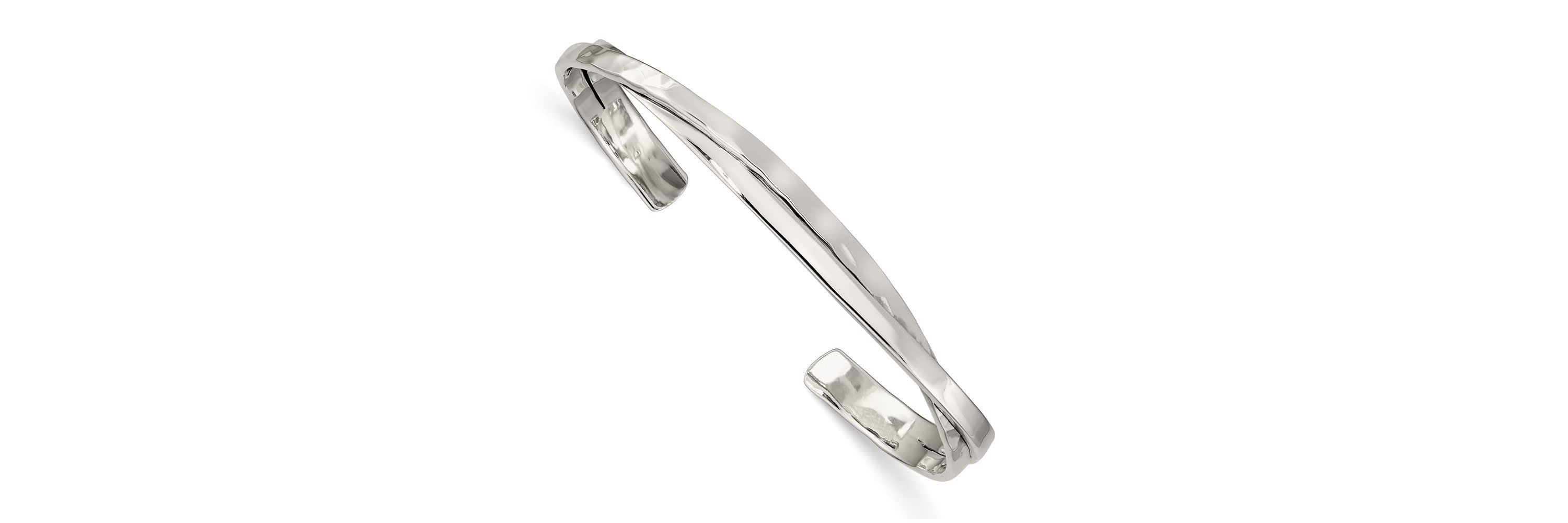 Sterling Silver Rhodium-plated Plain 3mm Hammered Bands Bangle