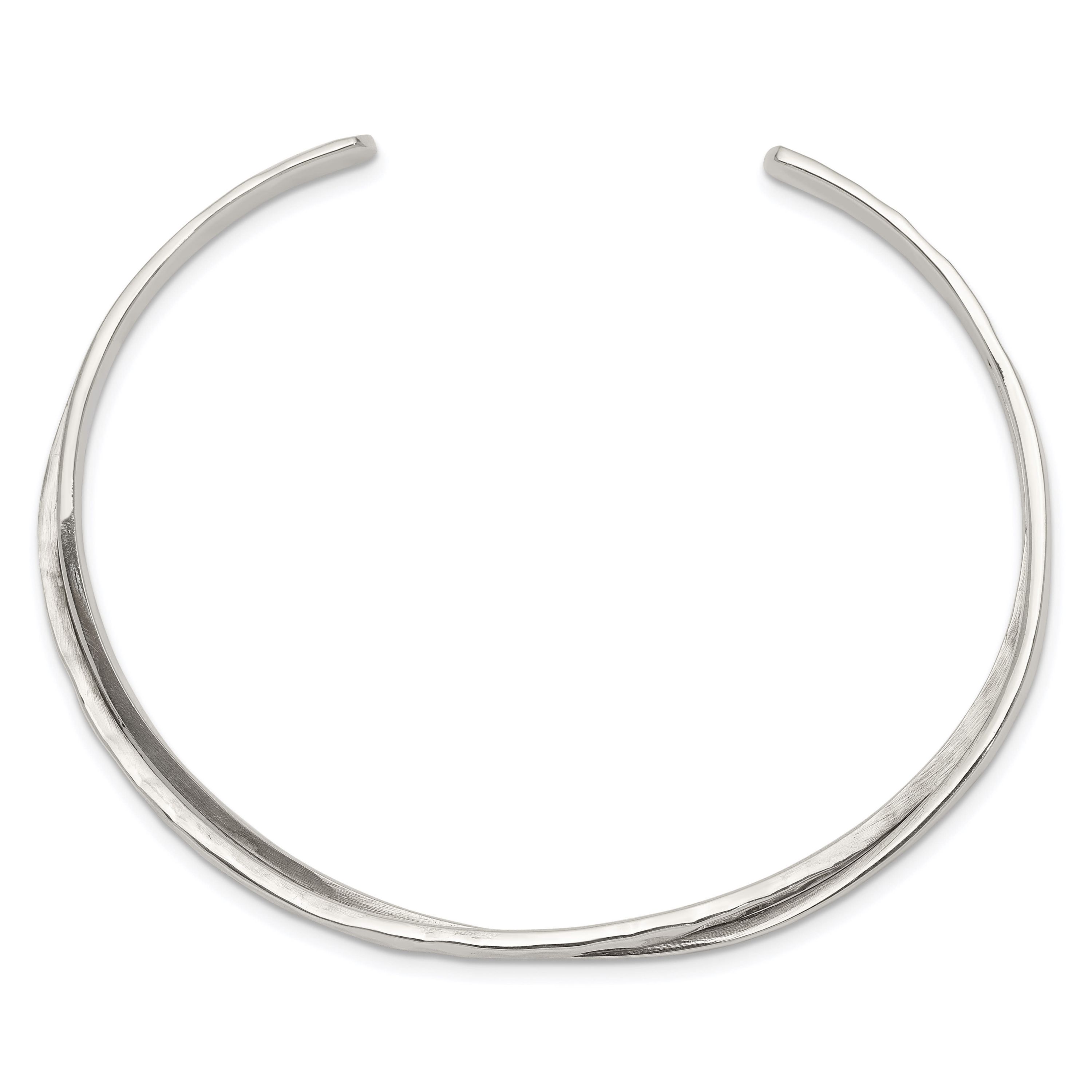 Sterling Silver Rhodium-plated Plain 3mm Hammered Bands Bangle