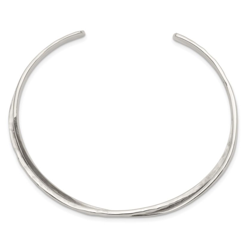 Sterling Silver Rhodium-plated Plain 3mm Hammered Bands Bangle
