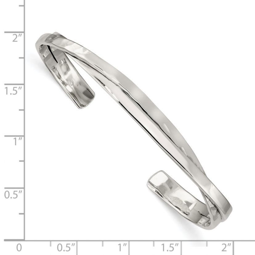 Sterling Silver Rhodium-plated Plain 3mm Hammered Bands Bangle