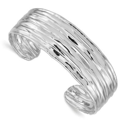 Luxury Giftware by Jere Sterling Silver Rhodium-plated Textured Cuff Bangle, White, 7 in