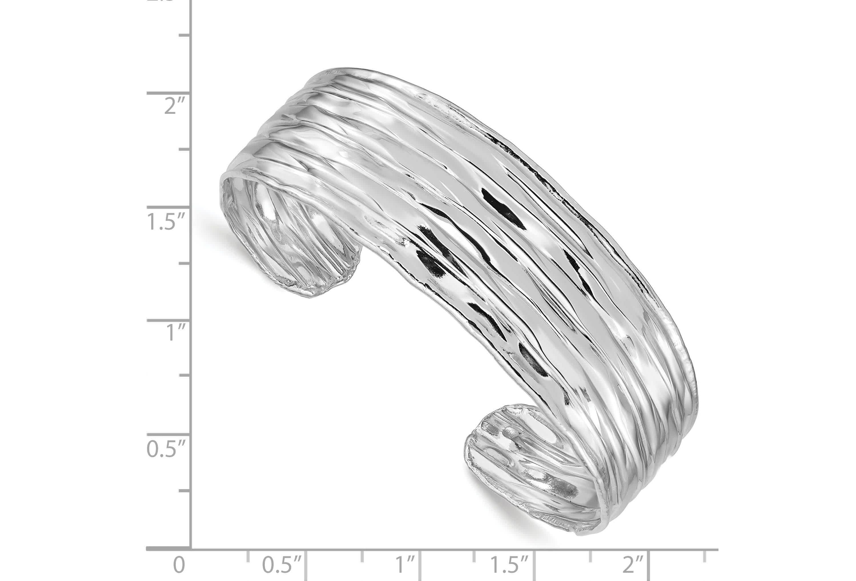 Sterling Silver Rhodium-plated Textured Cuff Bangle