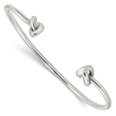Luxury Giftware by Jere Sterling Silver Polished Knotted Ends Cuff Bangle, White, 7 in
