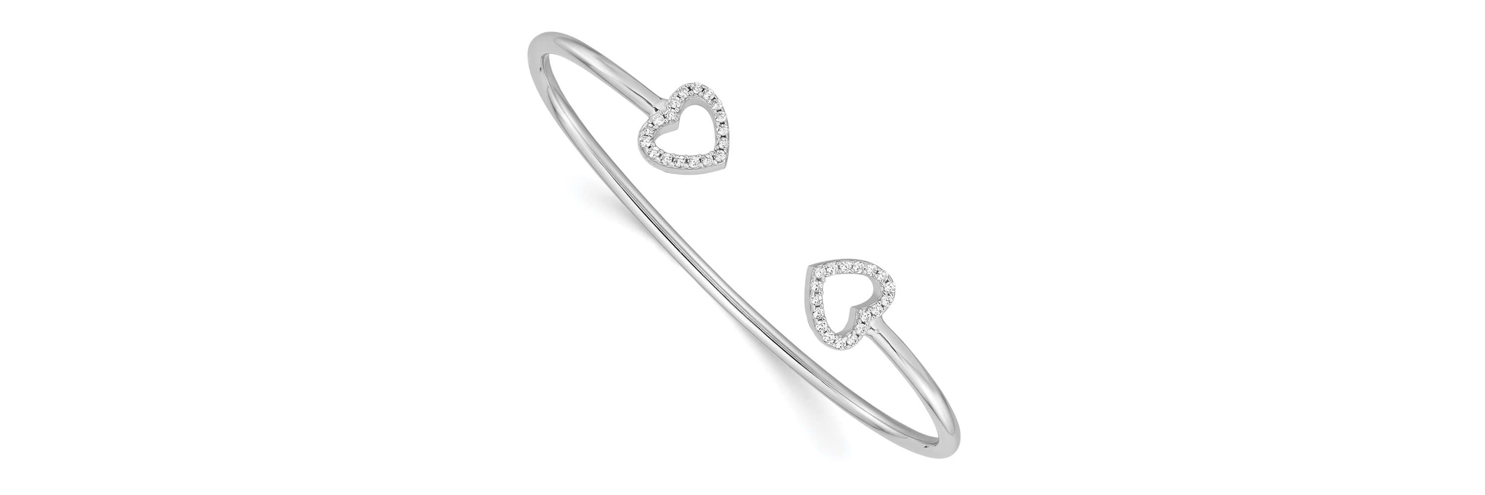 Sterling Silver Rhodium-plated Cubic Zirconia Heart Cuff Bangle