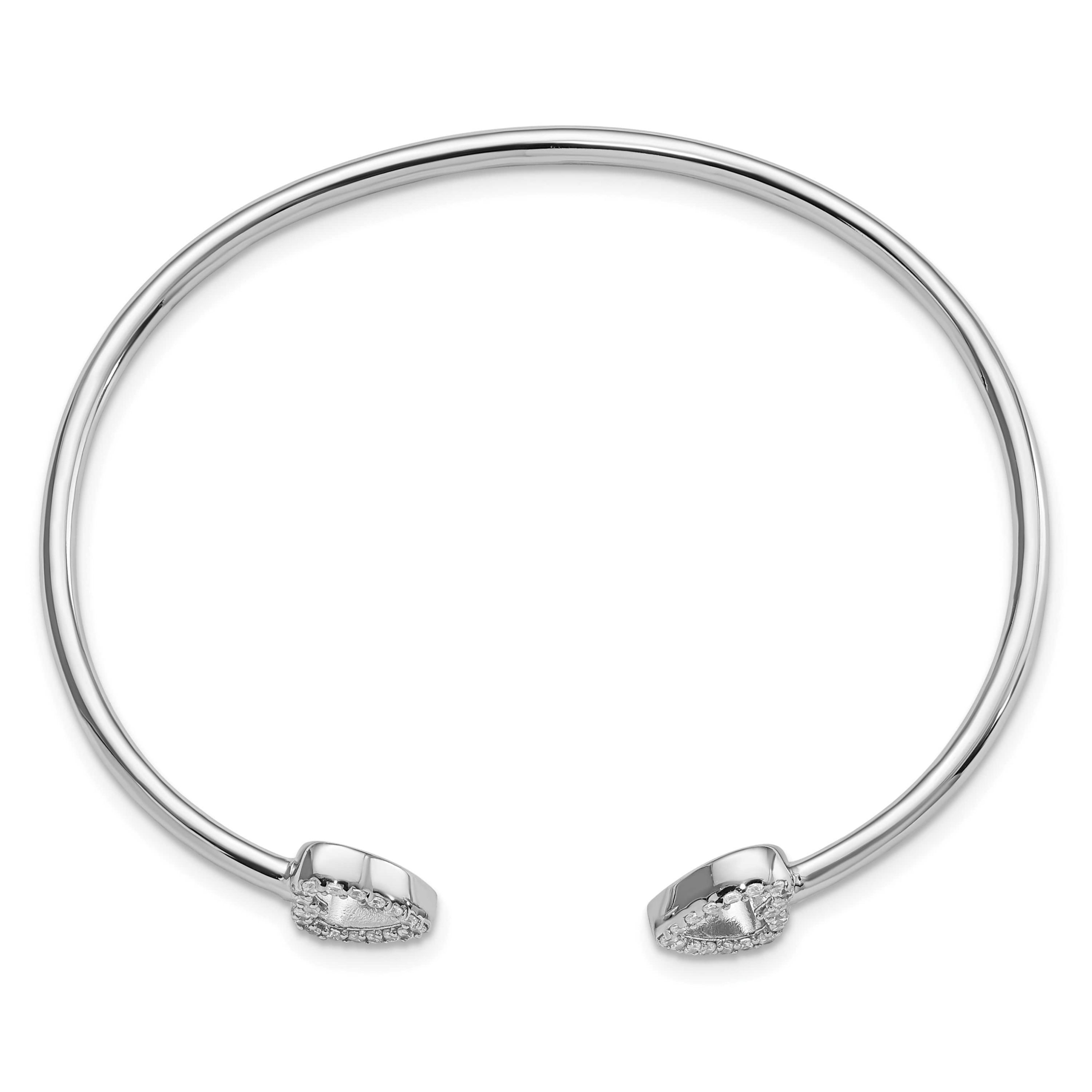Sterling Silver Rhodium-plated Cubic Zirconia Heart Cuff Bangle