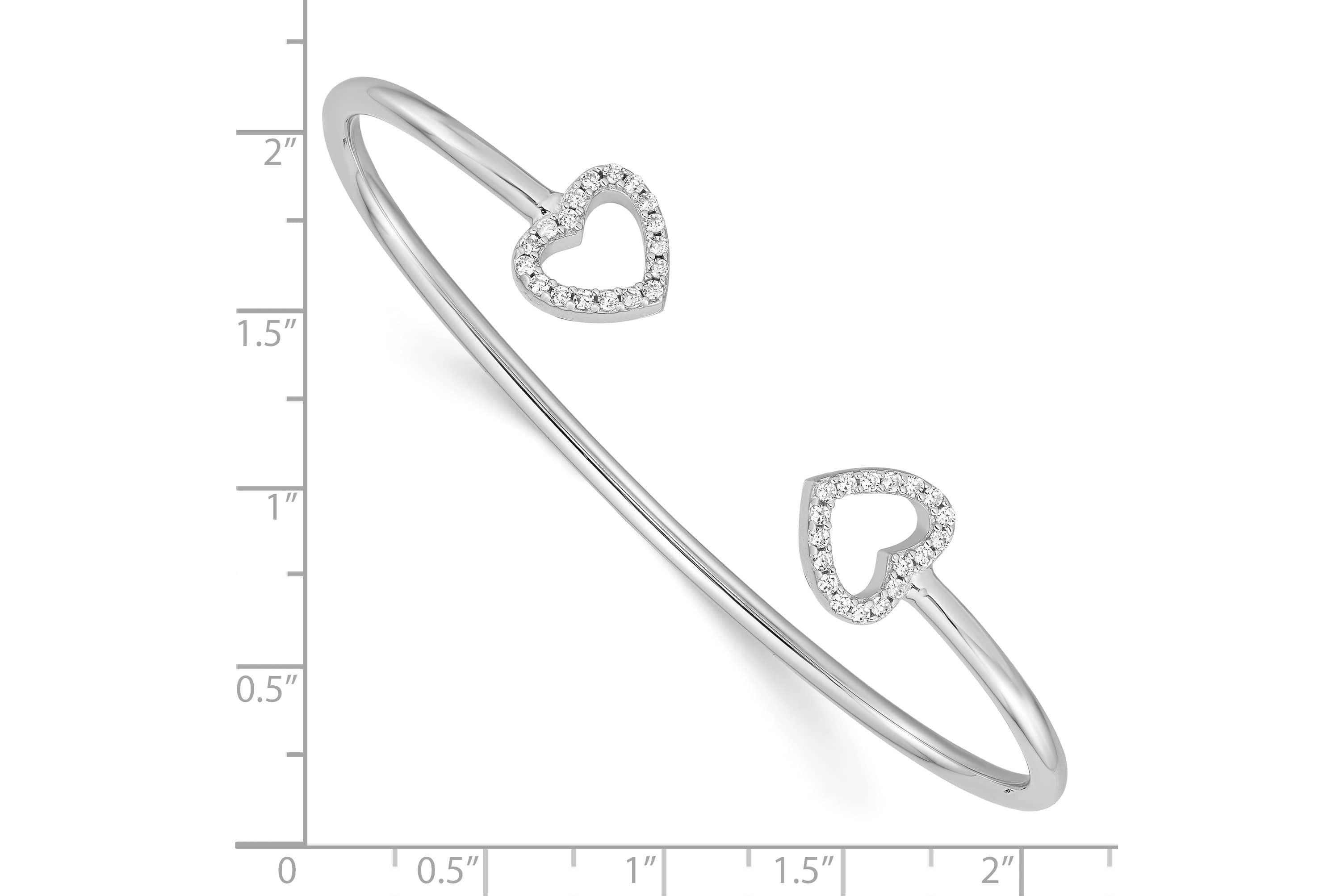 Sterling Silver Rhodium-plated Cubic Zirconia Heart Cuff Bangle