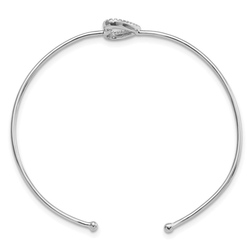 Sterling Silver Rhodium-plated Cubic Zirconia Heart Cuff Bangle Bracelet