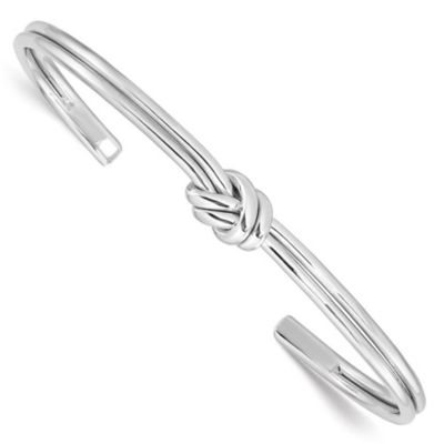 Luxury Giftware by Jere Sterling Silver Rhodium-plated Polished Knot Cuff Bangle, White, 7 in