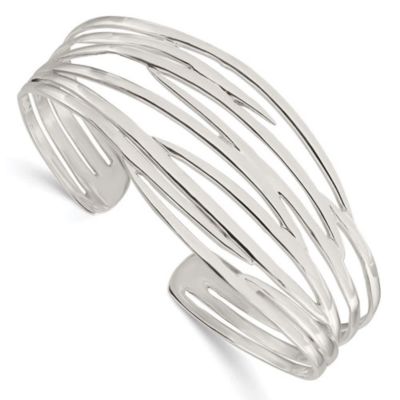 Luxury Giftware by Jere Sterling Silver Polished Multi-strand Cuff Bangle, White, 7 in
