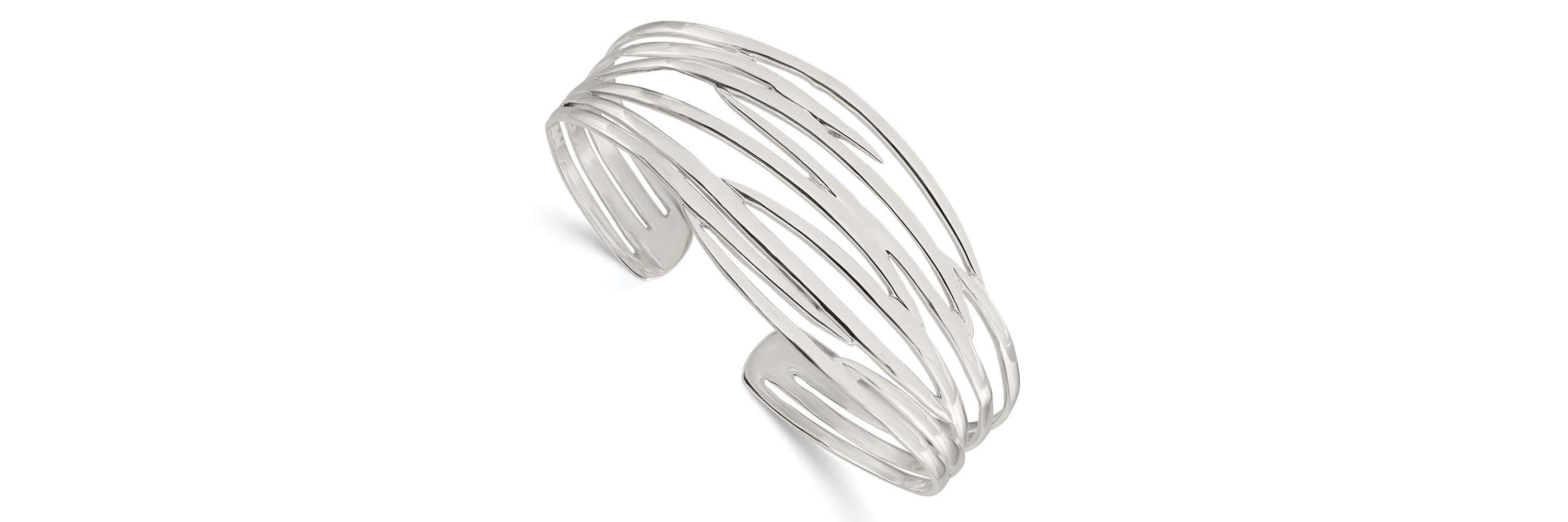Sterling Silver Polished Multi-strand Cuff Bangle