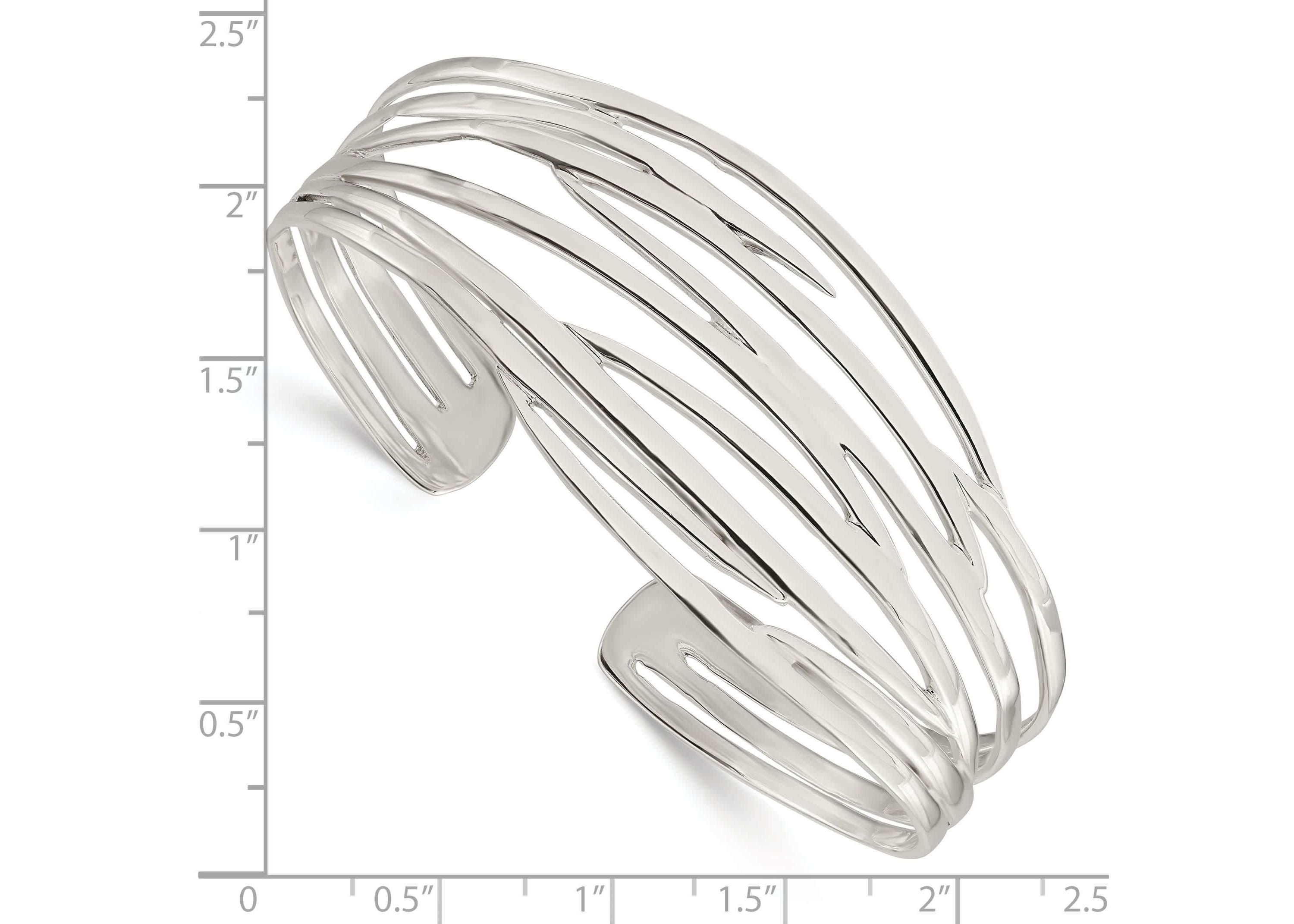Sterling Silver Polished Multi-strand Cuff Bangle