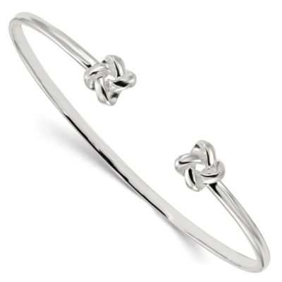 Luxury Giftware by Jere Sterling Silver Polished Love Knot Cuff Bracelet, White, 7 in