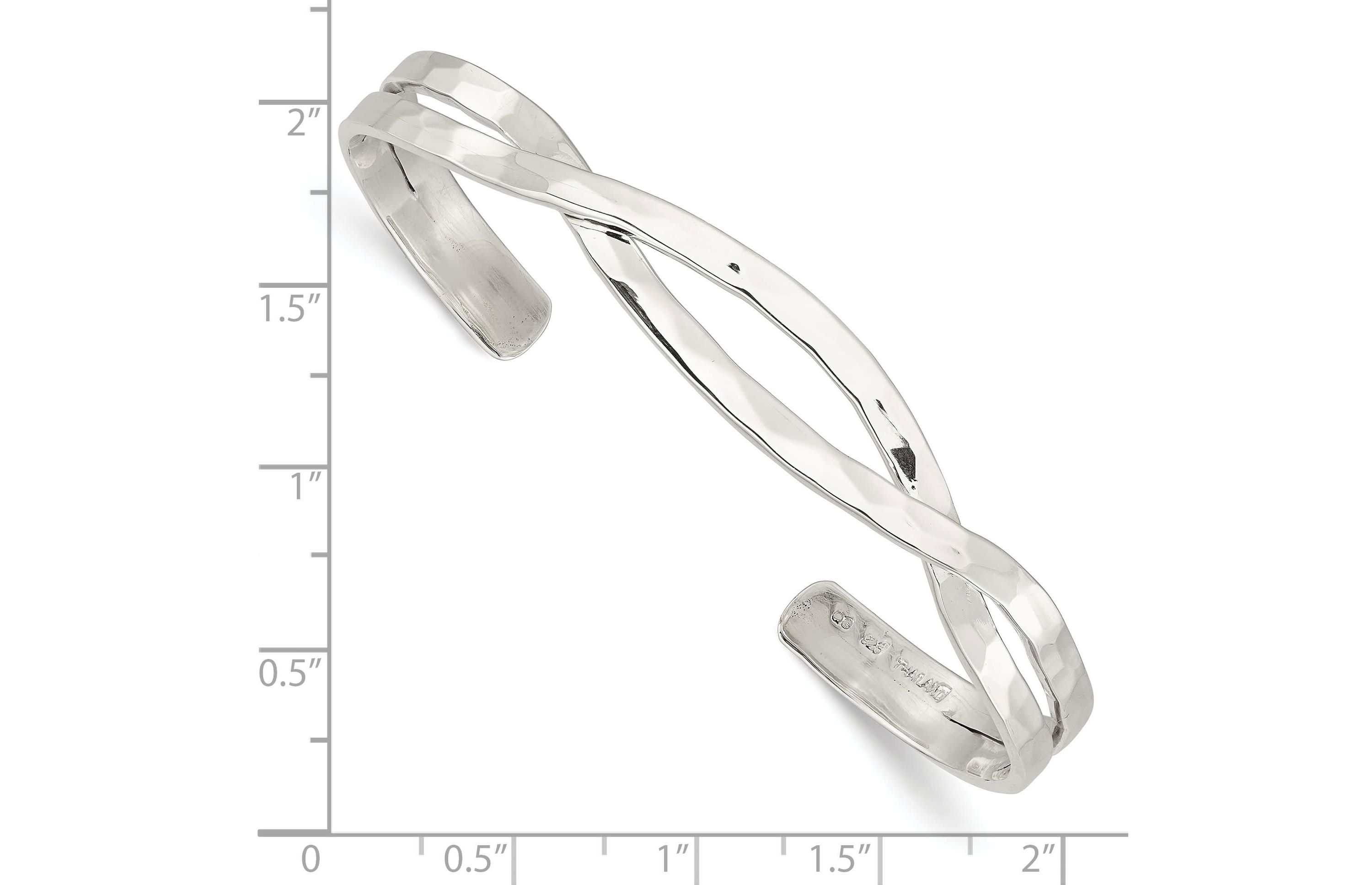 Sterling Silver Polished Hammered Criss Cross Cuff Bangle