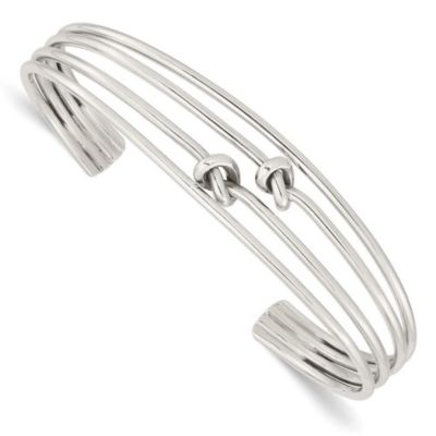 Luxury Giftware by Jere Sterling Silver Polished 4 Band Knots Cuff Bangle, White, 7.25 in