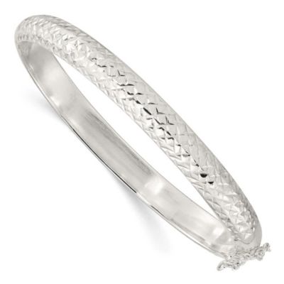 Luxury Giftware by Jere Sterling Silver Rhodium-plated Polished and Diamond-cut 7mm Hinged Bangle
